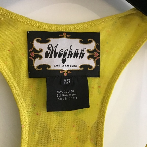 Meghan butterfly print yellow tank top w beading - Picture 3 of 4